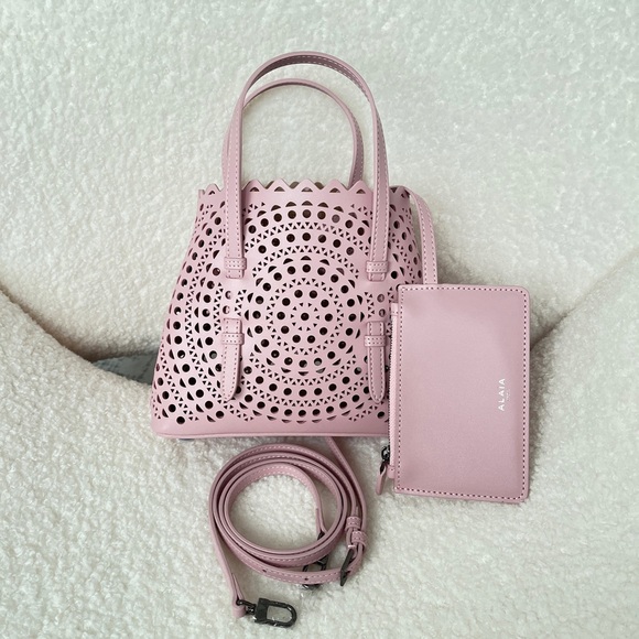 Alaia Handbags - Alaia Blush Pink Laser-Cut Mini Crossbody with Matching Wallet